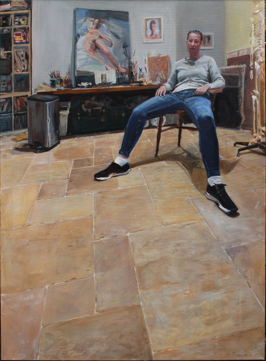 Portrait in oil of Gail in her studio