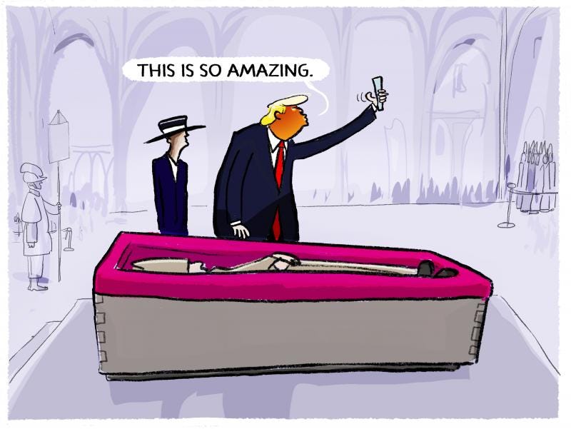Trump makes a selfie at the coffin of Pope Francis....the funeral of Jorge Mario Bergoglio Trump makes a selfie at the coffin of Pope Francis....the funeral of Jorge Mario Bergoglio