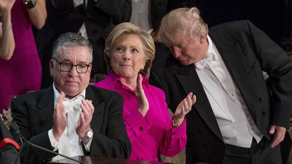 Donald Trump hits new low at Hillary Clinton dinner 2016 images Donald Trump hits new low at Hillary Clinton dinner 2016 images
