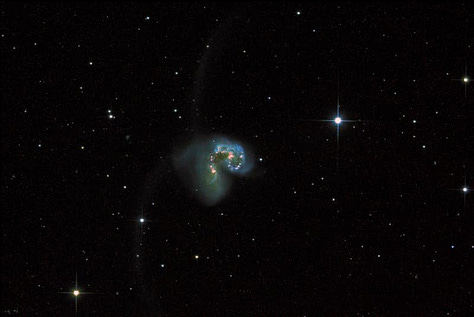 Left: Antennae Galaxies (NGC 4038 and NGC 4039) that are currently undergoing a galactic collision, center: M104, better known as the Sombrero Galaxy, about 31 million lightyears away, and right: The Tarantula Nebula