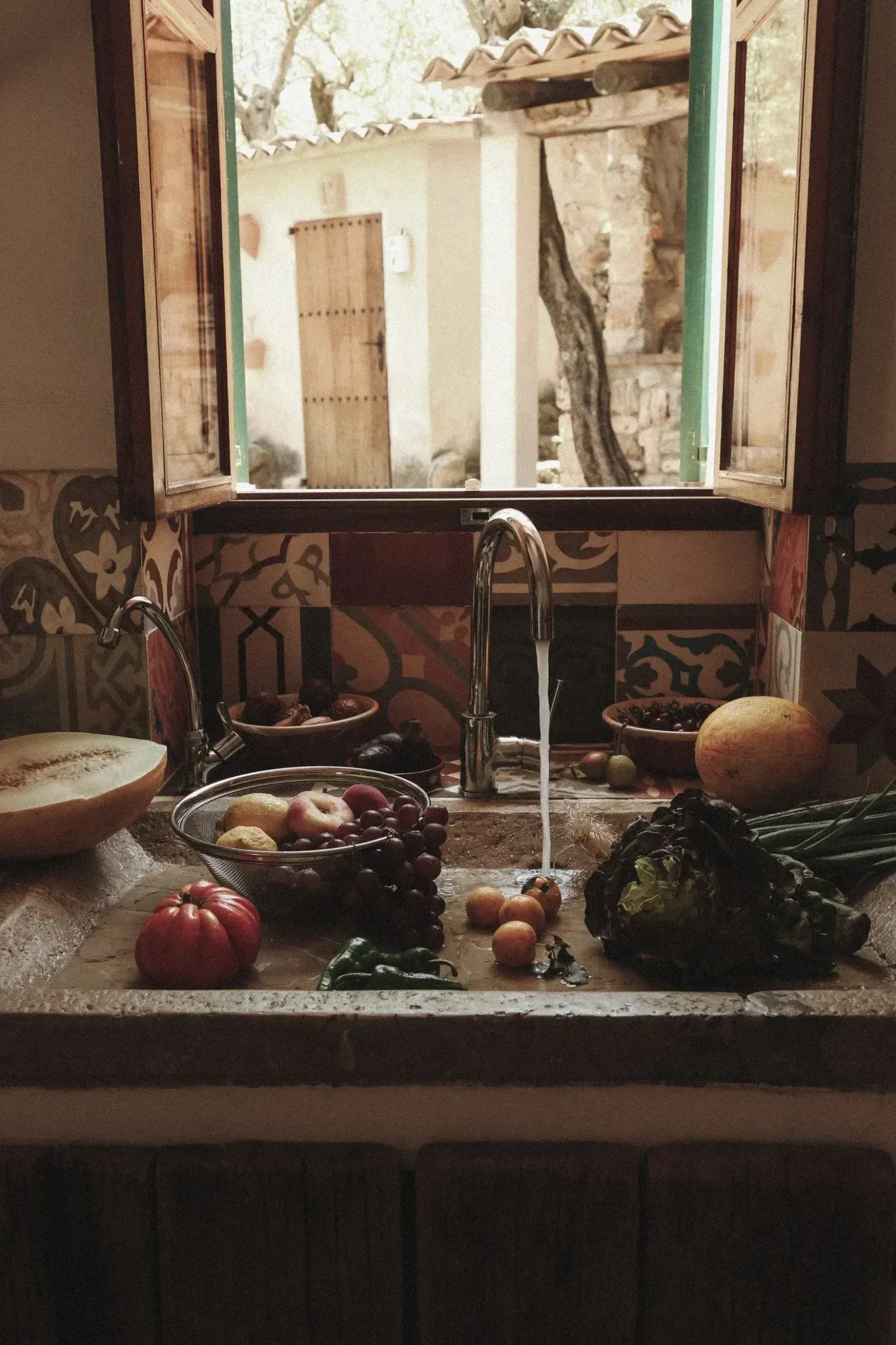 summer produce in the sink