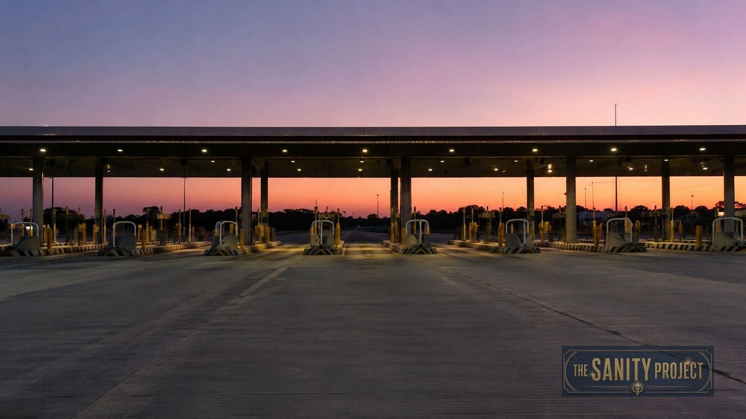 Empty toll plaza reflecting the ongoing Gordie Howe Bridge cost of delay