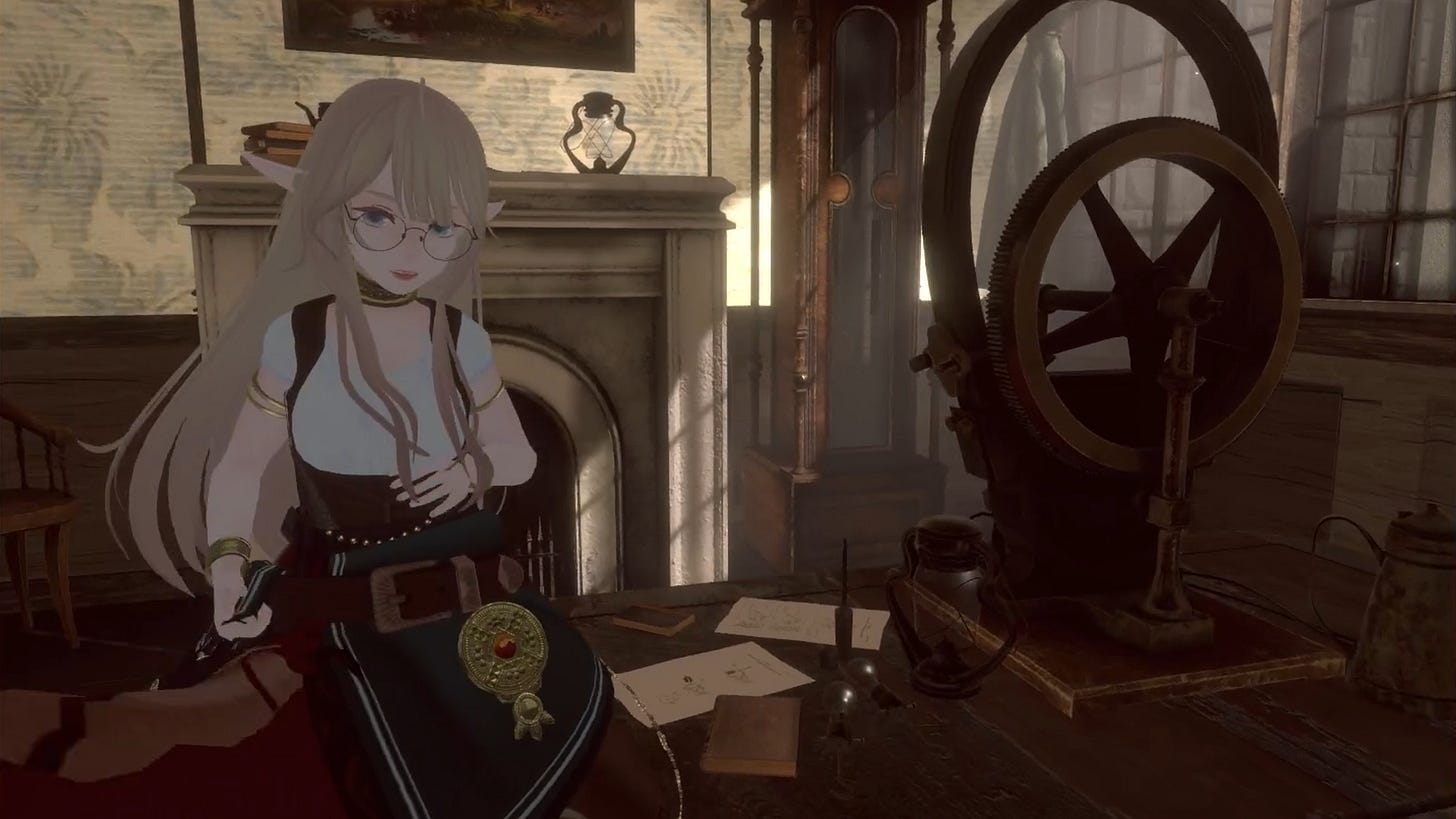 This is an image of world creator FlowersRite standing near an interactive component in a room from The Great Inventor Escape. This is an image of world creator FlowersRite standing near an interactive component in a room from The Great Inventor Escape.