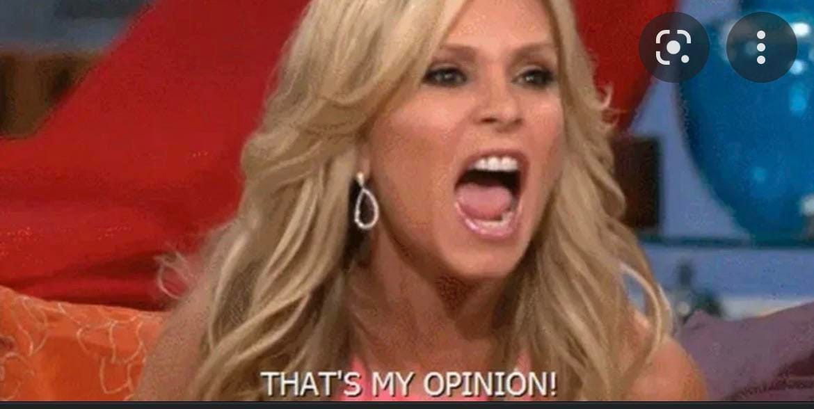 Tamra Judge yelling "That's my opinion!" on Real Housewives of Orange County