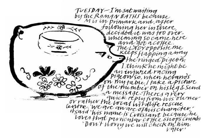Journal pages which have an illustration and text integrated on the page