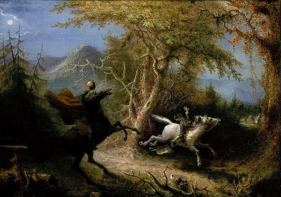 The Galloping Hessian: Ichabod Crane's Terrifying Encounter with the Headless Horseman in Sleepy Hollow Folklore