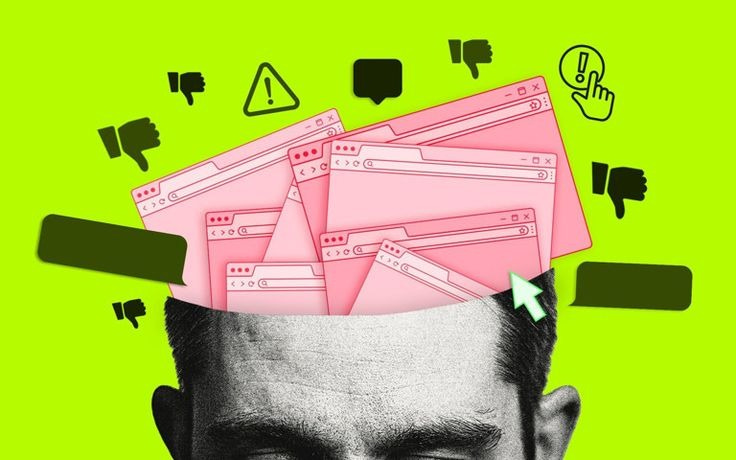 This may contain: a man's head with lots of electronic devices on top of his head, surrounded by speech bubbles This may contain: a man's head with lots of electronic devices on top of his head, surrounded by speech bubbles