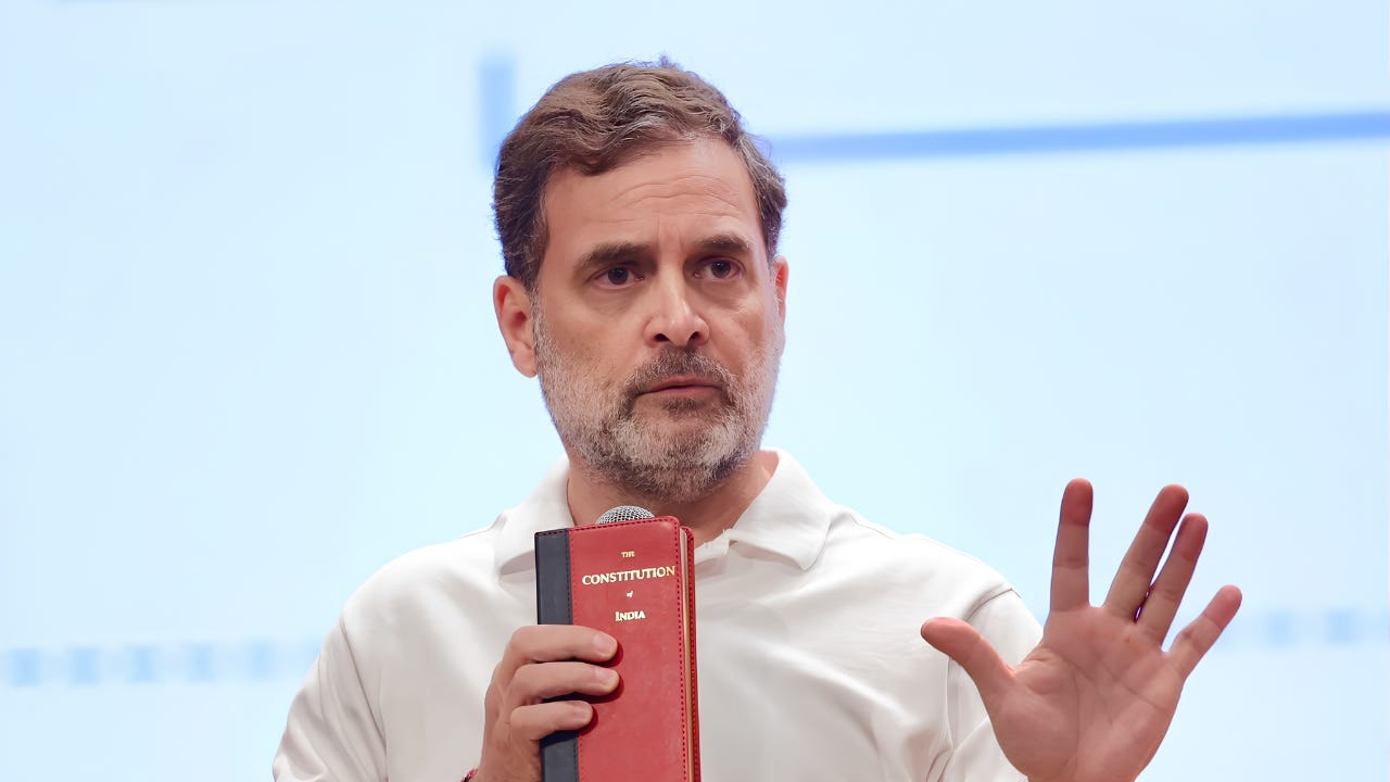 Leader of Opposition Rahul Gandhi addressing a press conference on allegations against Election Commission