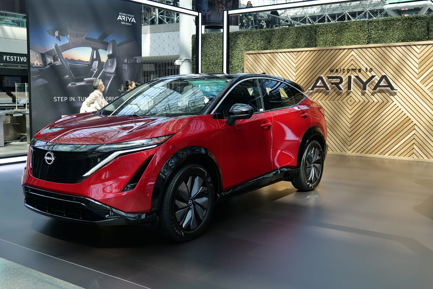 Nissan showed off their Ariya in a separate booth where they were serving imported tea.