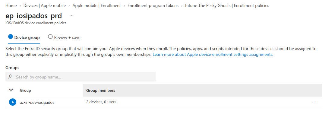 Screenshot of the device group tab in the new ADE policy creation wizard Screenshot of the device group tab in the new ADE policy creation wizard