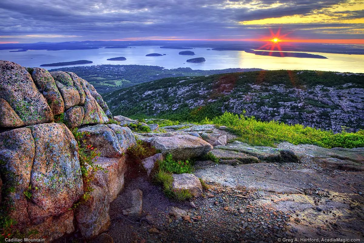 Sunrise over Bar Harbor seen from Cadillac Mountain Sunrise over Bar Harbor seen from Cadillac Mountain
