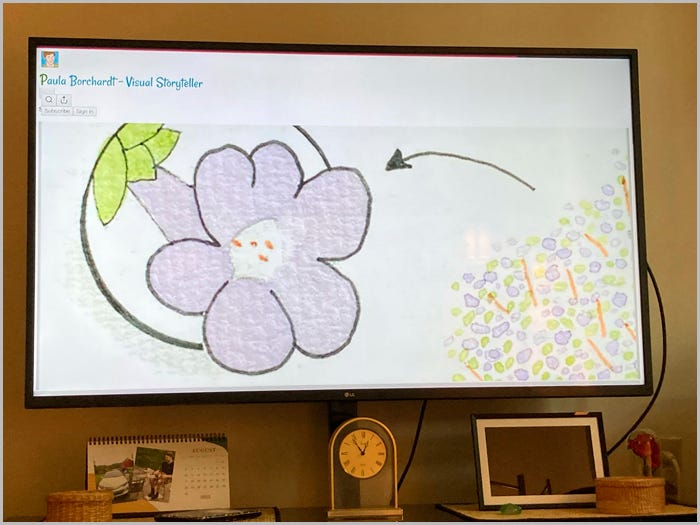 My 1” art of a Chihuahuan Sage flower shown a whopping 18” on my friend’s TV