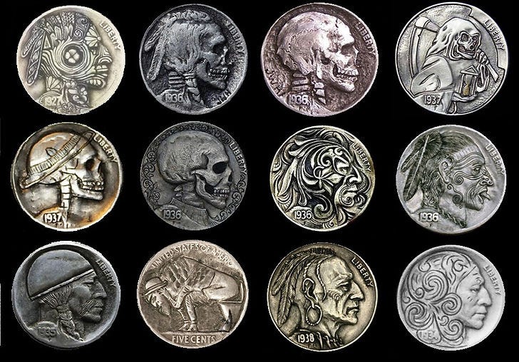 Contemporary hobo nickels Contemporary hobo nickels