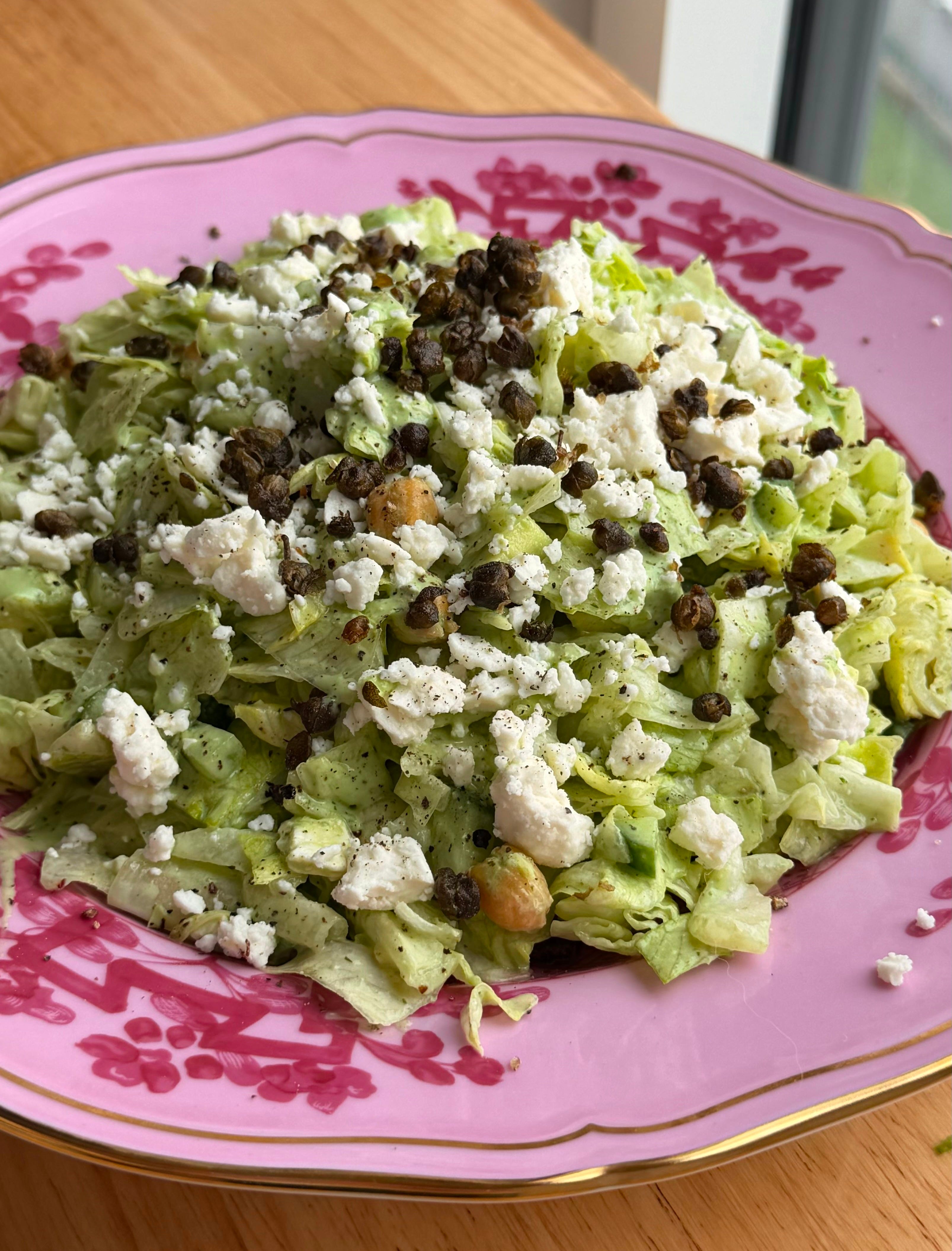 chopped salad with green goddess dressing Iceberg colour: black-square-neck-a-line-midi-dress