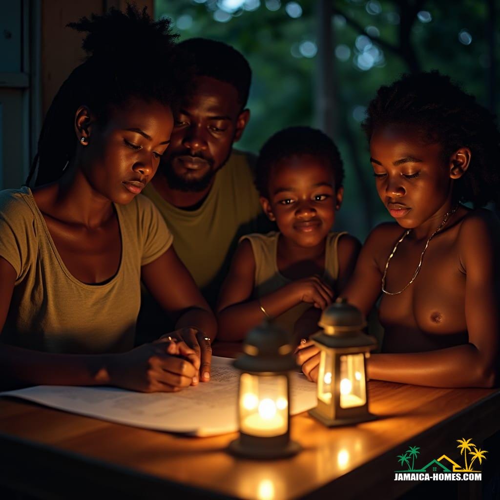 A Jamaican family gathered around a wooden desk, surrounded by the warm glow of lanterns, as they pore over the Will of their deceased loved one, a mix of sadness and uncertainty etched on their faces, the executor's hands gently guiding them through the process, a faint film grain and vignette subtly framing the scene A Jamaican family gathered around a wooden desk, surrounded by the warm glow of lanterns, as they pore over the Will of their deceased loved one, a mix of sadness and uncertainty etched on their faces, the executor's hands gently guiding them through the process, a faint film grain and vignette subtly framing the scene