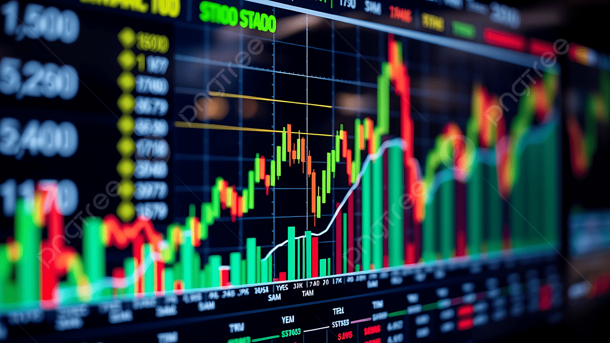Close Up Of A Stock Market Trading Screen With Candlestick Charts And ... Close Up Of A Stock Market Trading Screen With Candlestick Charts And ...