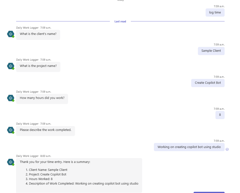 Week 1: Creating Time Sheet Bot with Copilot