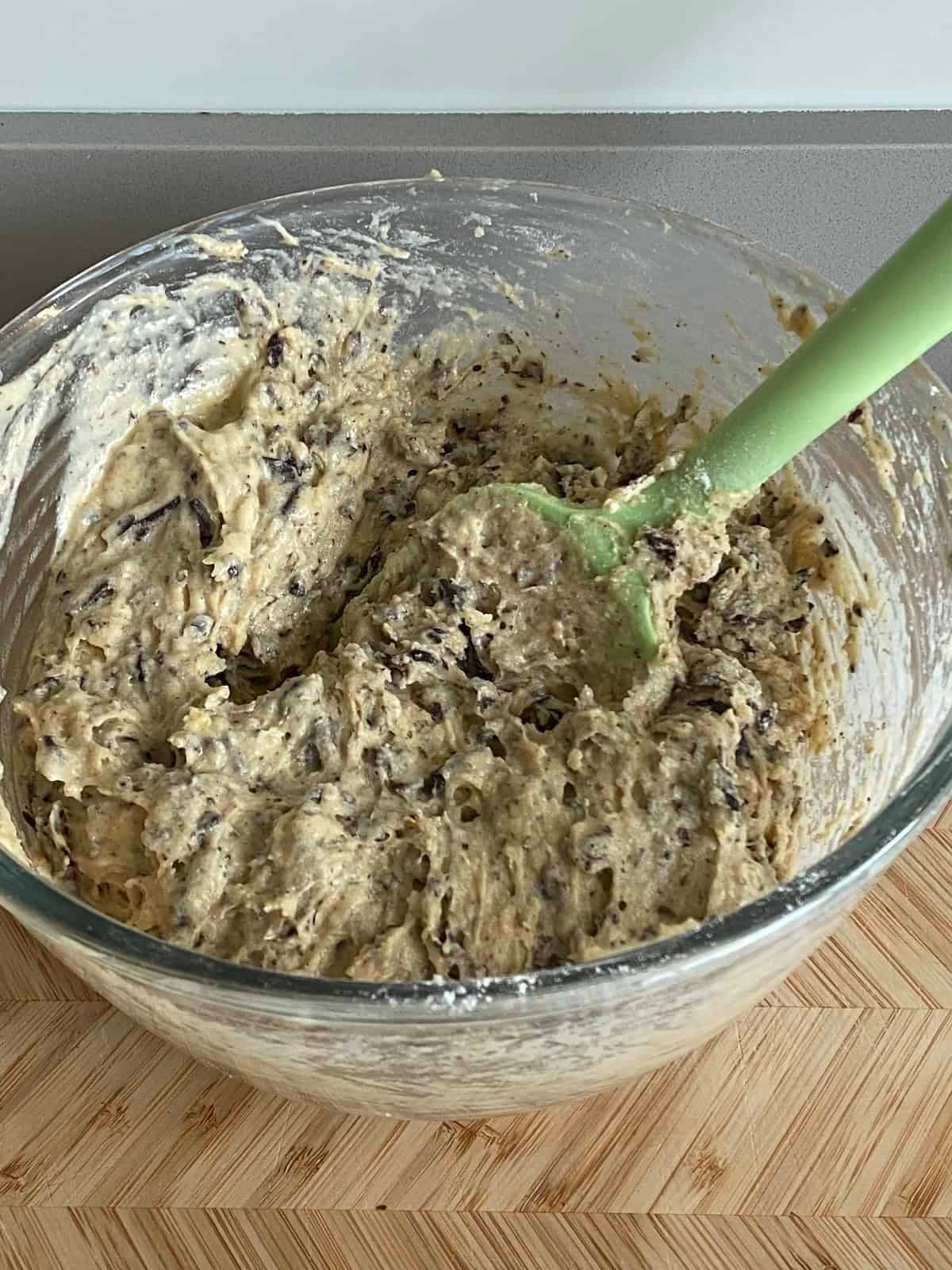 Muffin batter in a glass bowl. Muffin batter in a glass bowl.