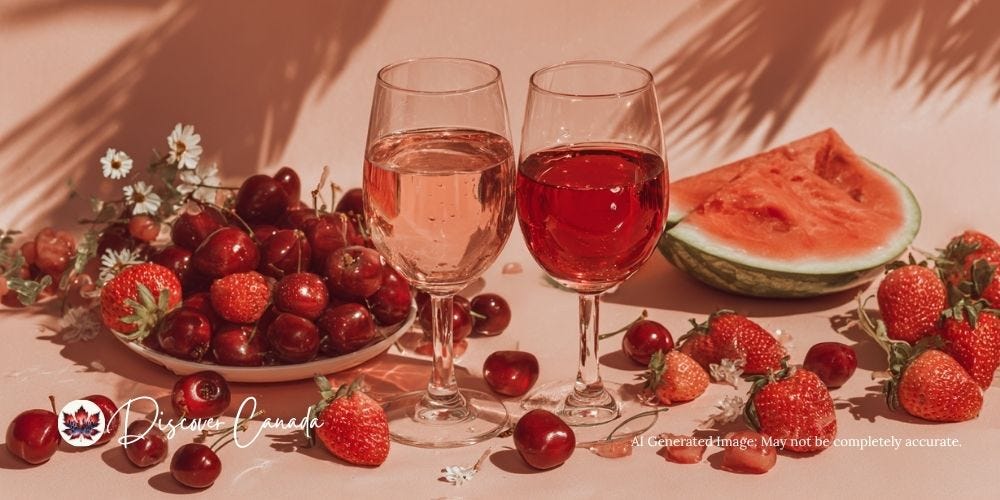 Pinot Noir and Gamay rosé glasses with fresh strawberries and cherries Pinot Noir and Gamay rosé glasses with fresh strawberries and cherries