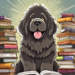Newfie Surrounded by Books