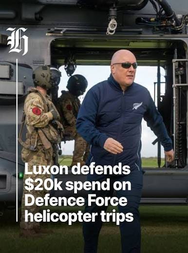 Luxon defends Defence force helicopter trips.