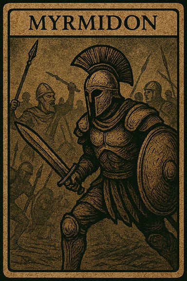 the Myrmydon tarokka card from Curse of Strahd