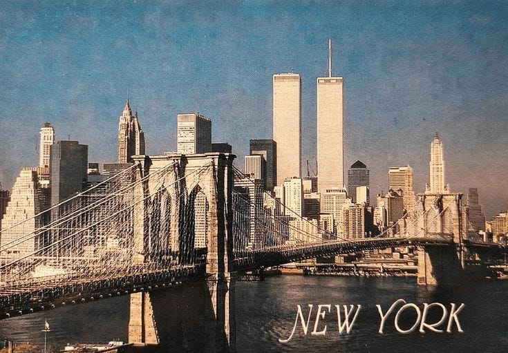 This may contain: the new york city skyline as seen from across the water with a bridge in foreground This may contain: the new york city skyline as seen from across the water with a bridge in foreground