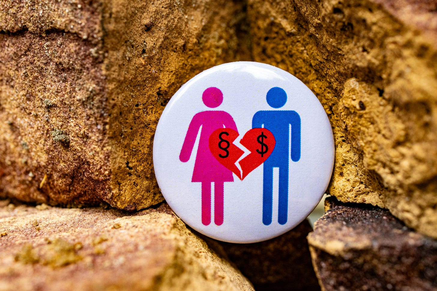 button with female male symbol broken heart money divorce button with female male symbol broken heart money divorce