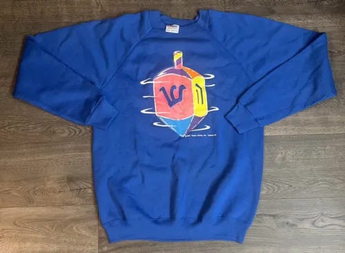 Vintage Peace Works Sweatshirt Crewneck Dreidel Hebrew Jewish Hanukkah 90’s Neon - Picture 1 of 3
