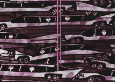 a literal pile up - cars on top of cars. again the drivers look quite happy