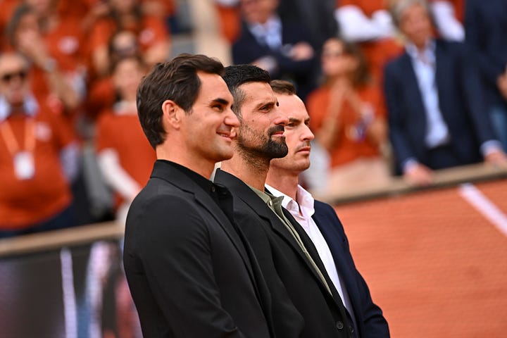Rafael Nadal, Roger Federer, Novak Djokovic and Andy Murray reunited for Nadal's ceremony at Roland-Garros.