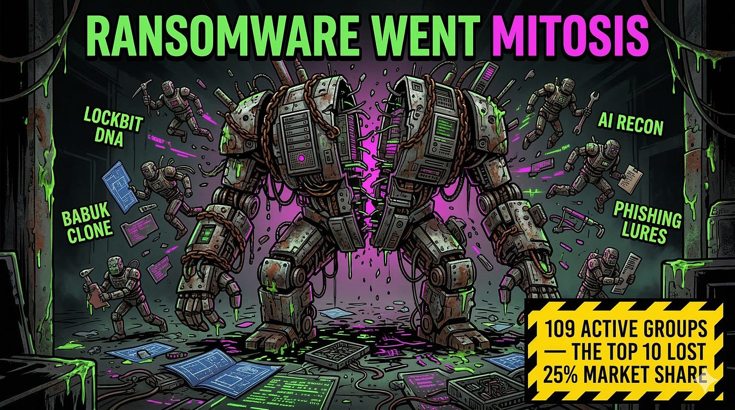 ransomware ecosystem fragmentation 109 extortion groups LockBit Babuk leaked tooling AI automated attacks ransomware ecosystem fragmentation 109 extortion groups LockBit Babuk leaked tooling AI automated attacks