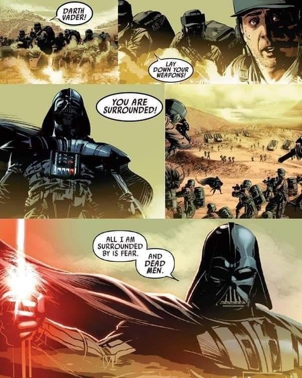 This may contain: darth vader is in the middle of a comic strip with other comics about it