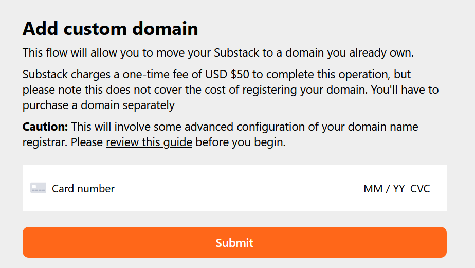 Substack charges a one-time fee of $50