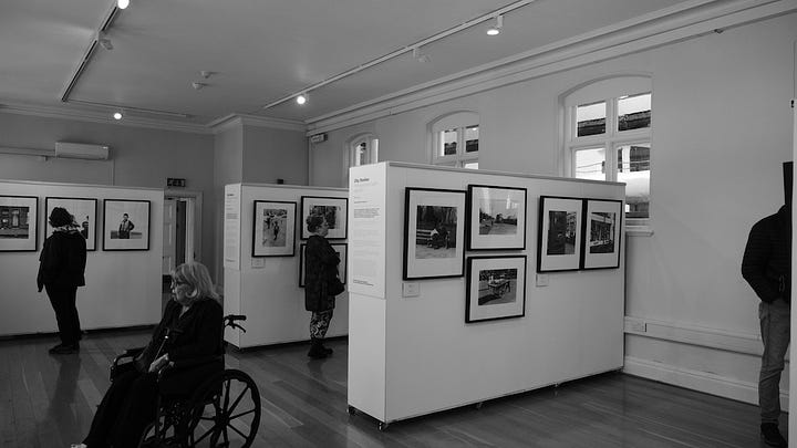images of Pete Davis' CITY STORIES photography exhibition in the Futures Gallery located upstairs in the Pierhead Building in Cardiff Bay