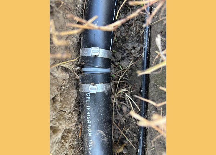 Close up images of PVC connections using pinch clamps