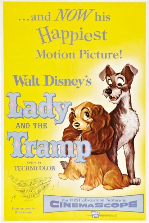 Original theatrical release poster for Walt Disney's Lady And The Tramp