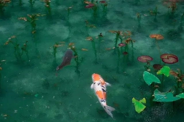 Pet koi fish in a pond Pet koi fish in a pond