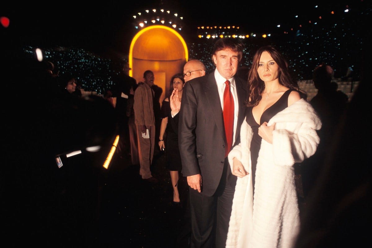 Donald Trump and Melania Knauss backstage at a Victoria's Secret fashion show in New York City, November 14, 2002. Donald Trump and Melania Knauss backstage at a Victoria's Secret fashion show in New York City, November 14, 2002.
