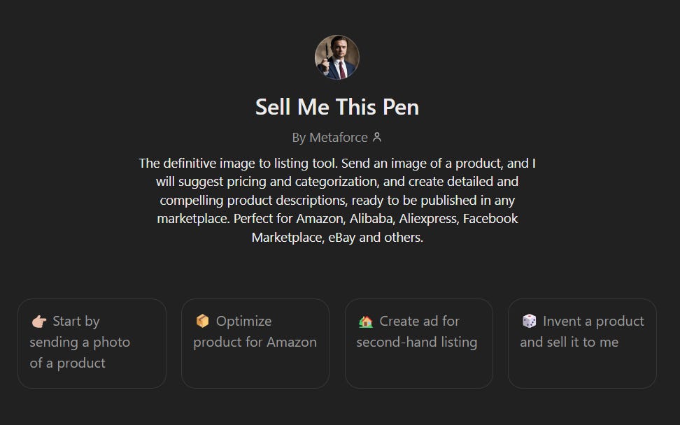 Screenshot of the "Sell Me This Pen" GPT in the GPT Store
