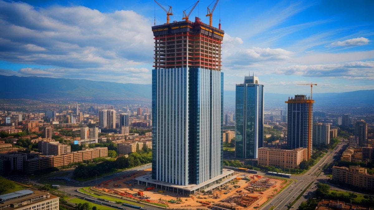 Illustration of Ethiopia's ambitious 62-story skyscraper project in Addis Ababa. Image generated by AI.