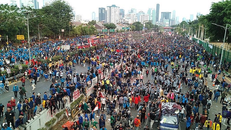 Demonstration in front of the DPR/MPR Building in Jakarta during 2019 Indonesian protests and riots Demonstration in front of the DPR/MPR Building in Jakarta during 2019 Indonesian protests and riots