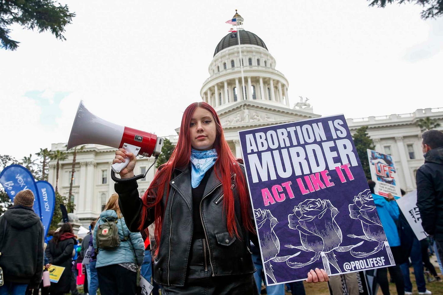 Executive director of Pro-Life San Francisco Kristin Turner attends the California March for Life rally at the Capitol in Sacramento on Monday, March 6. She believes the repeal of the constitutional right to an abortion has opened the door to intensify the fight against abortion in California.  Salgu Wissmath/The Chronicle