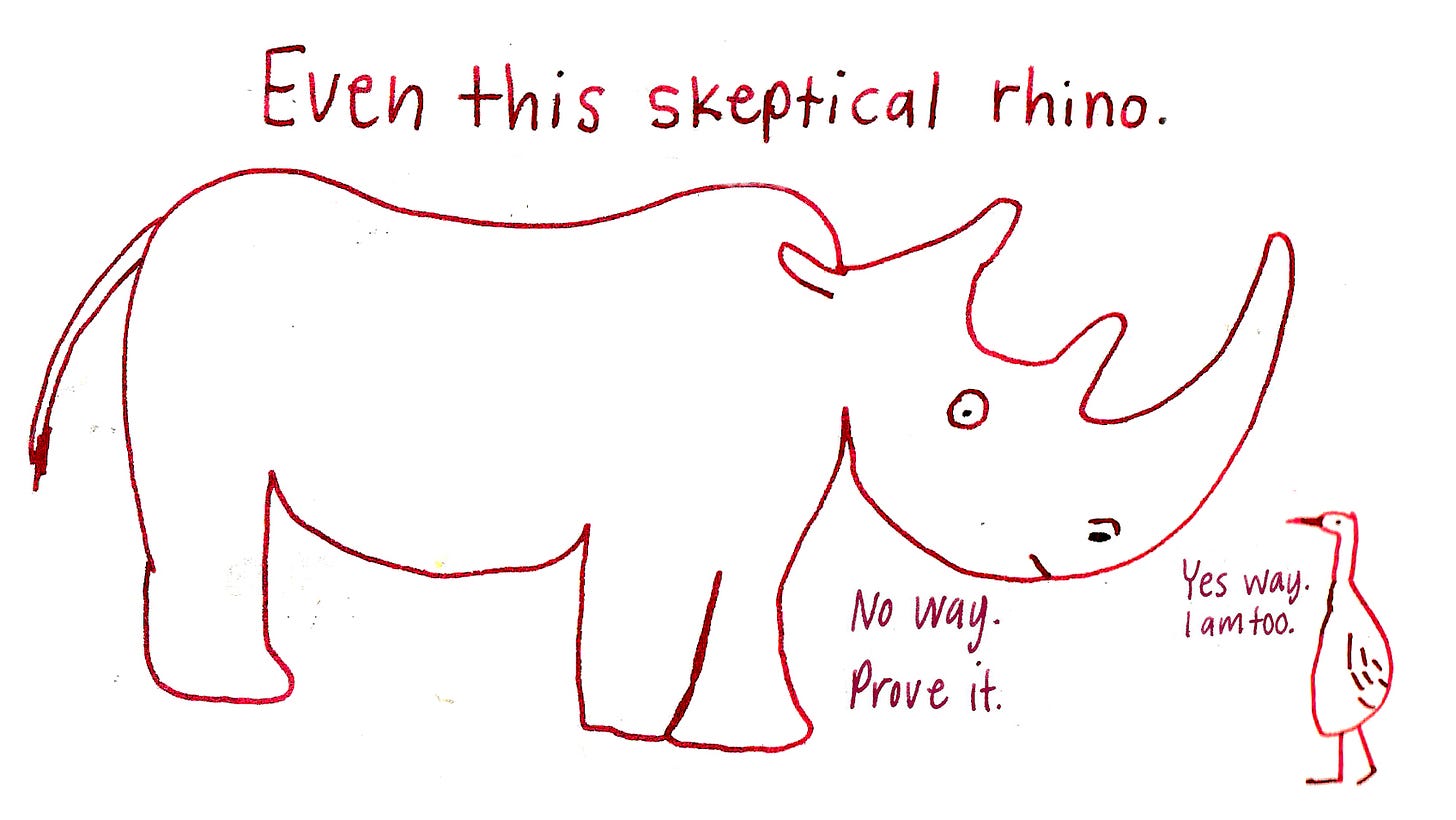 skeptical rhino illustration