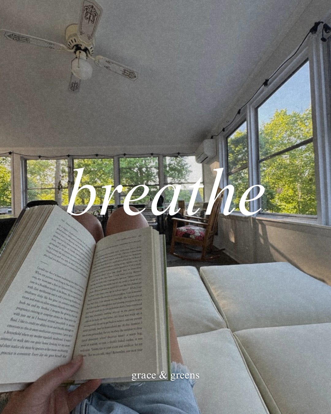 breathe graphic with a girl reading a book outdoors