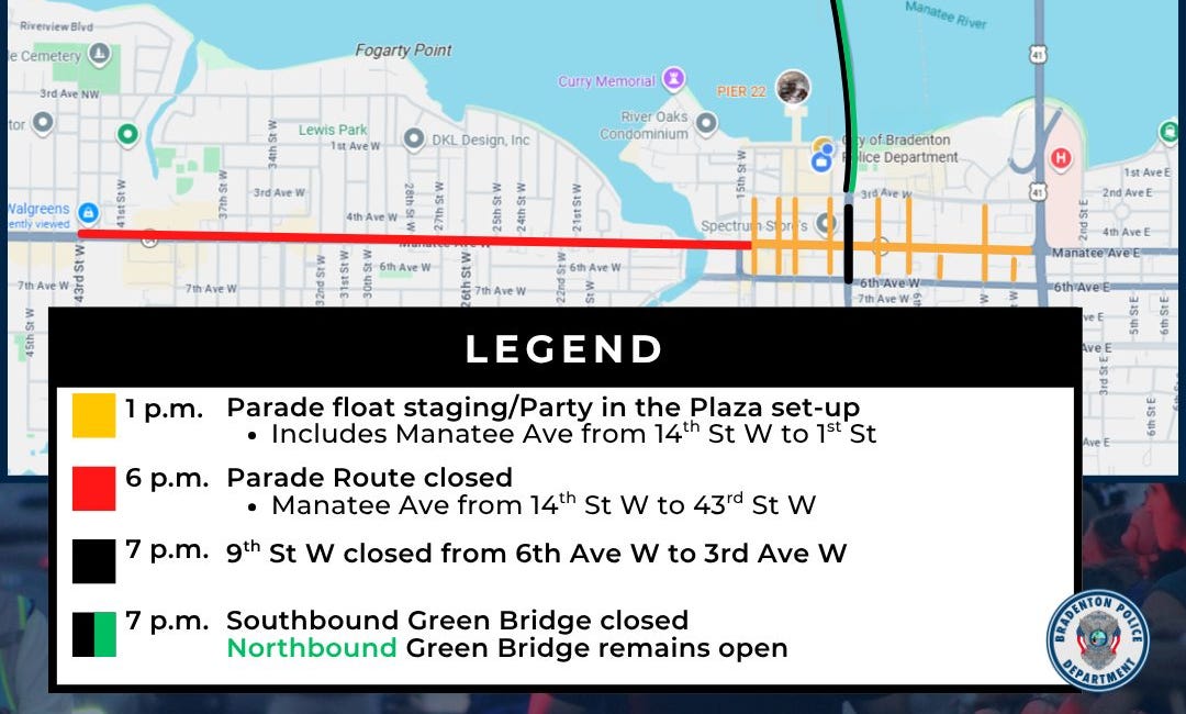 Bradenton Prepares for April 25 Grand Parade with Road Closures and Traffic Changes