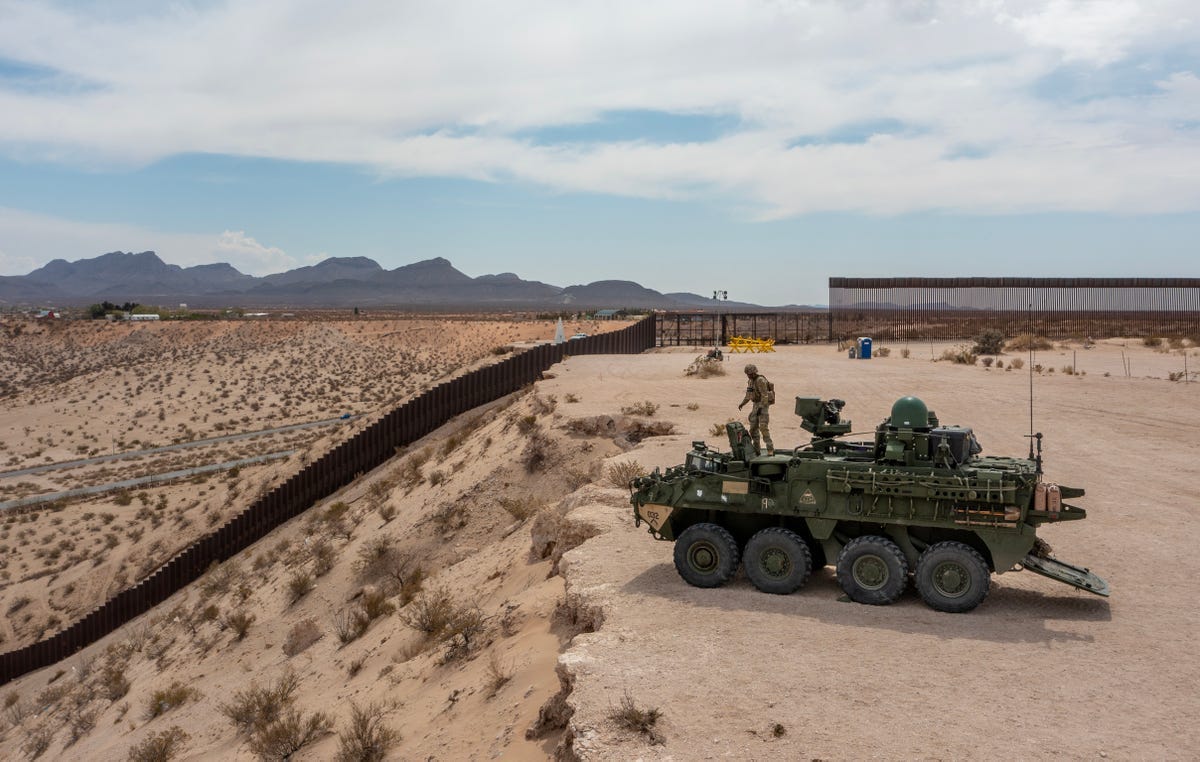 US Army Stryker armored vehicle arrives at border in Sunland Park, NM