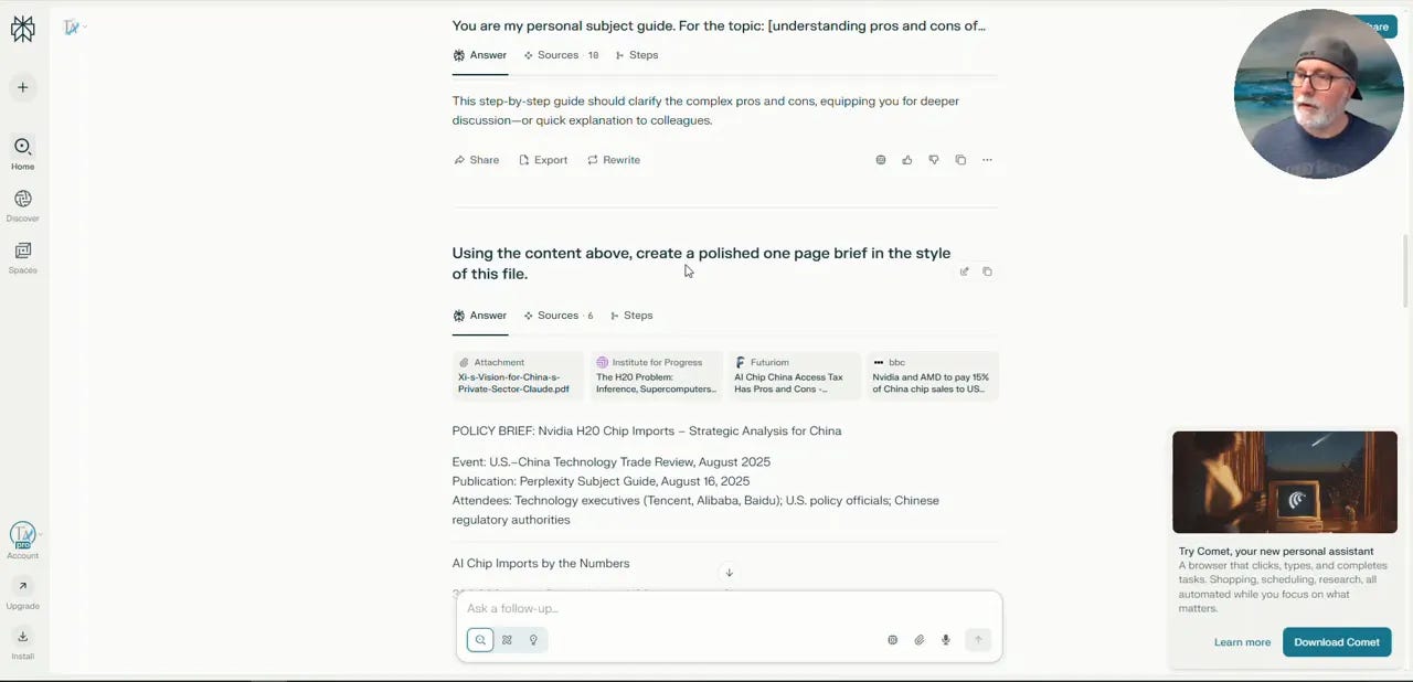 Perplexity UI showing source links and text synthesis Perplexity UI showing source links and text synthesis