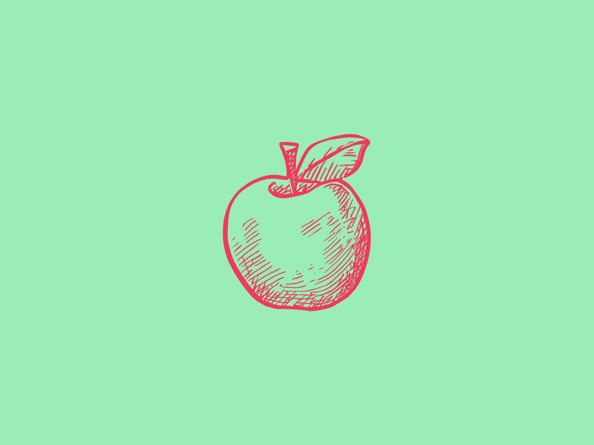 green background with a red apple in the middle