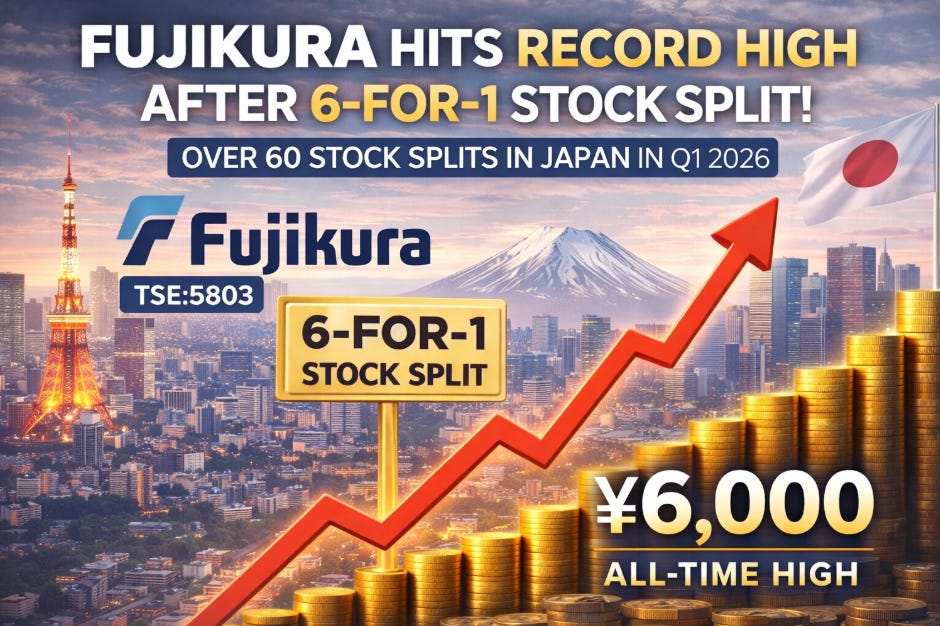 Fujikura Hits Record High After 6-for-1 Stock Split and Dividend Growth